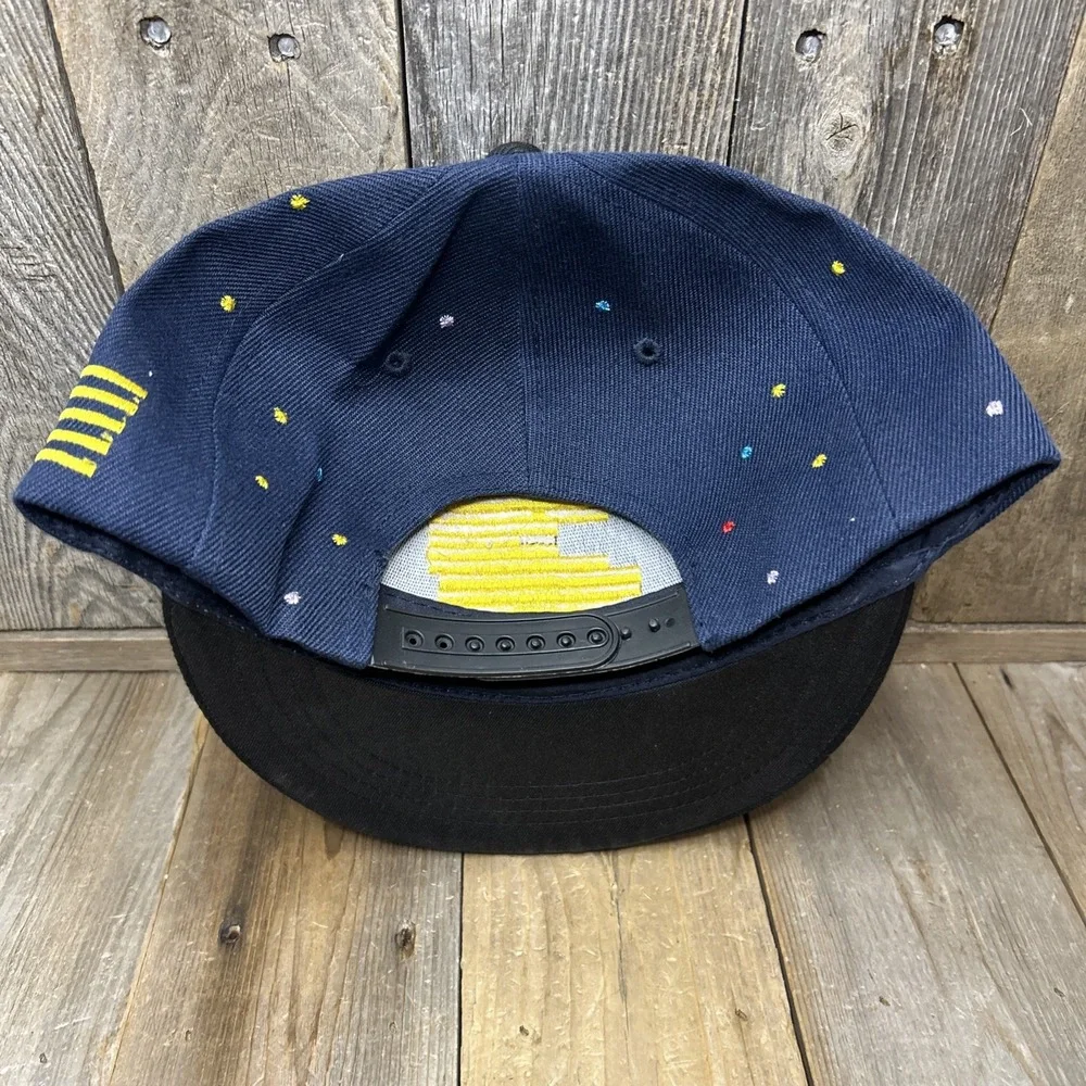 Pac Man Style Video Game Navy Blue‎ Snapback Hat Adjustable Two Tone Flat Brim